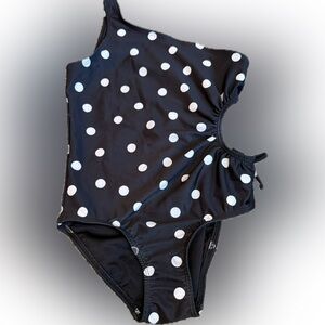 Old Navy Black and White Polka Dot Kids Swim One Piece (S 6/7)